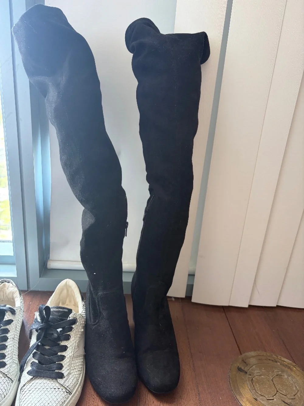 Black Over-the-Knee Suede Stretch Boots 7.5